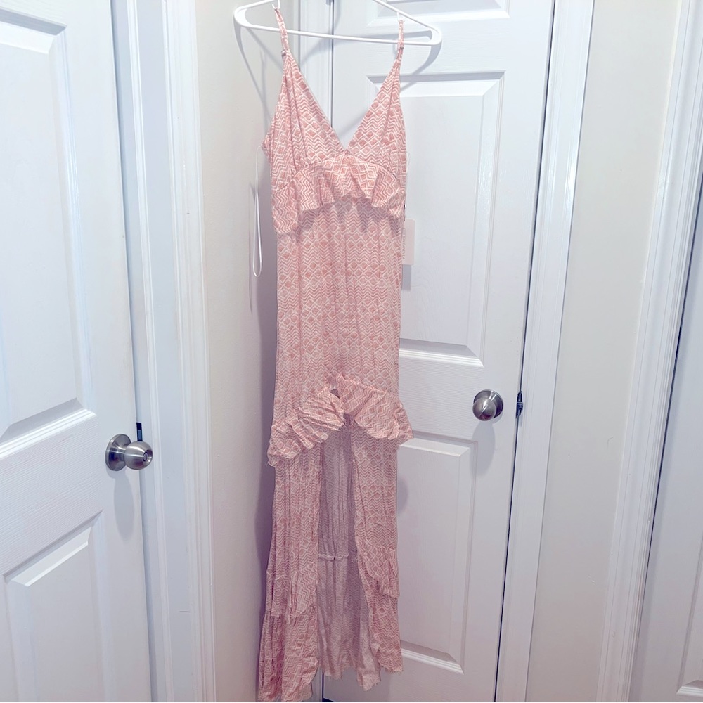 Cotton Candy LA / Red Dress Boutique Plunge Neck Hi-Low Maxi Pink NWT*